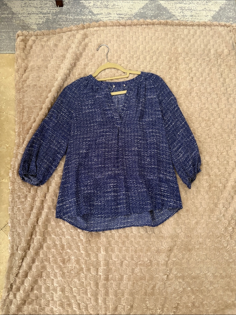 Joie Navy Speckled Split-Neck silky Blouse
